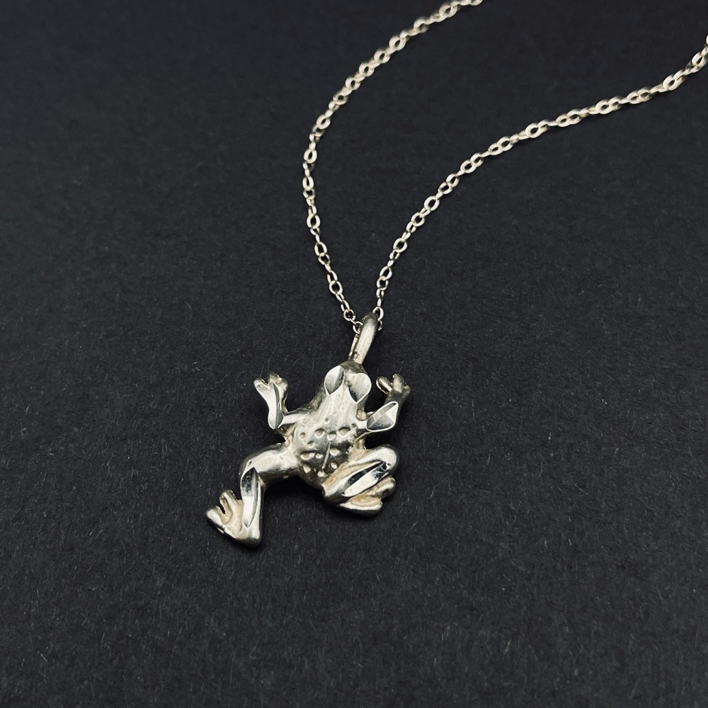 Vintage Sterling Silver‎ Small Frog Charm Necklace Minimalist Jewelry